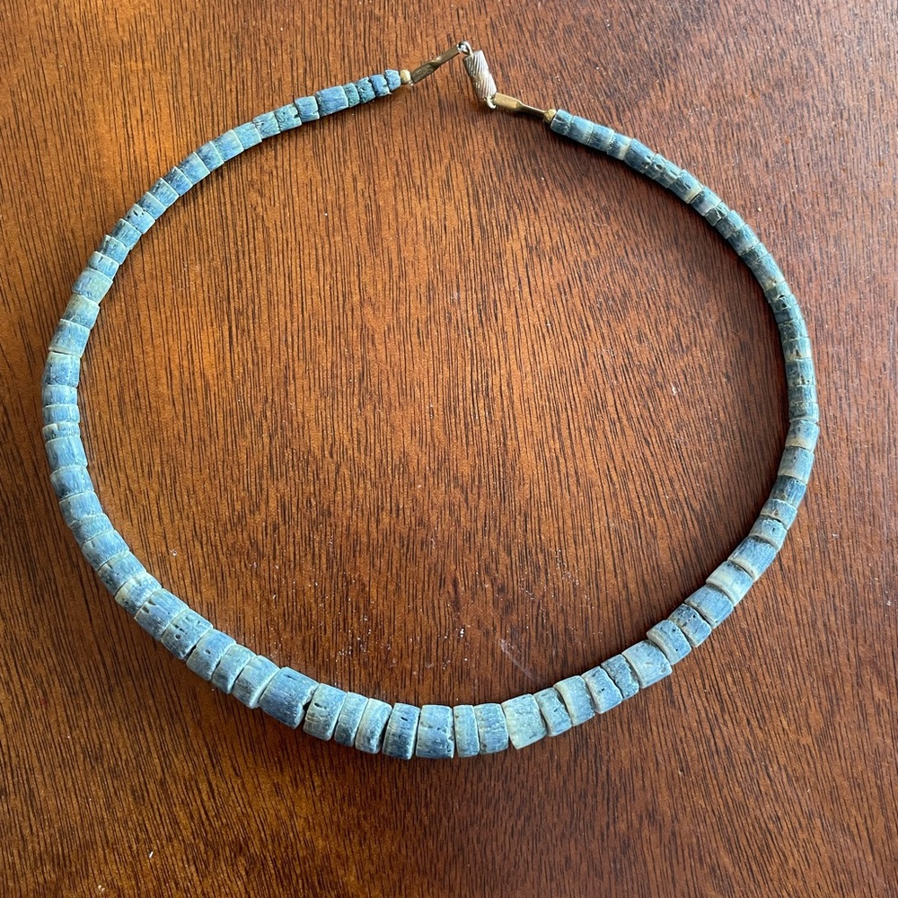 Vintage Blue Gray Heishi Bead Necklace Native American Style Barrel Clasp 18”